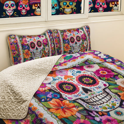 Shineful All Season Quilt 3-Piece Set Day of The Dead Bloom