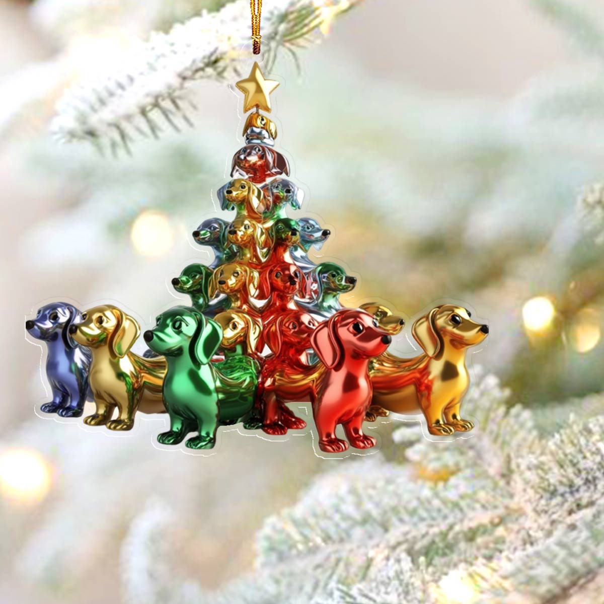 Shineful 2D Acrylic Ornament Whimsical Dachshunds Christmas Trees