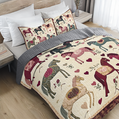 Shineful All Season Quilt 3-Piece Set - Romantic Equestrian Valentine