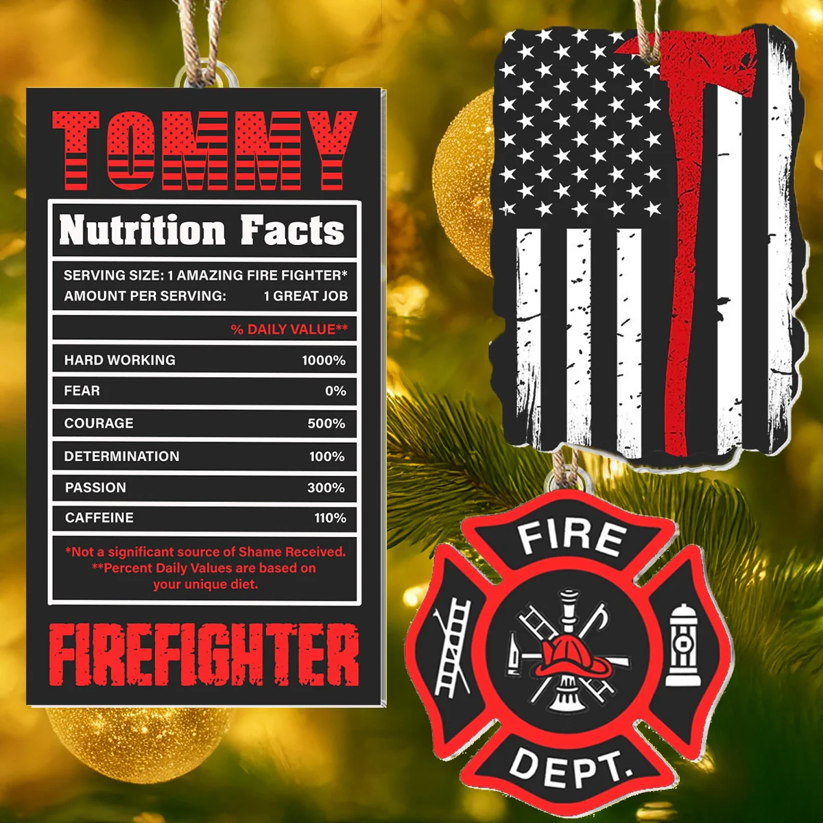 Shineful Acrylic Ornament  Personalized Firefighter's Patriotism Set