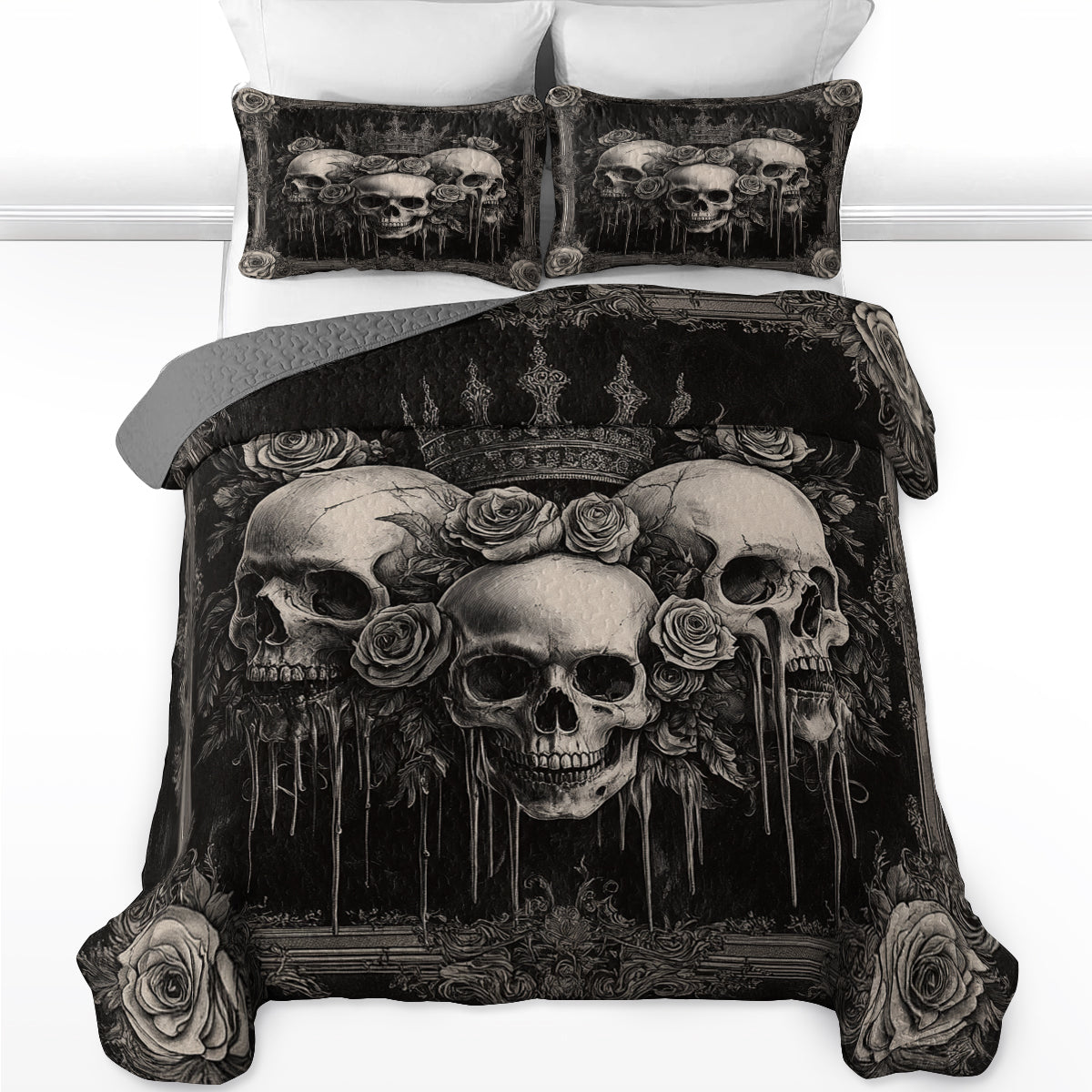 Shineful All Season Quilt 3-Piece Set - Eternal Crown Skull