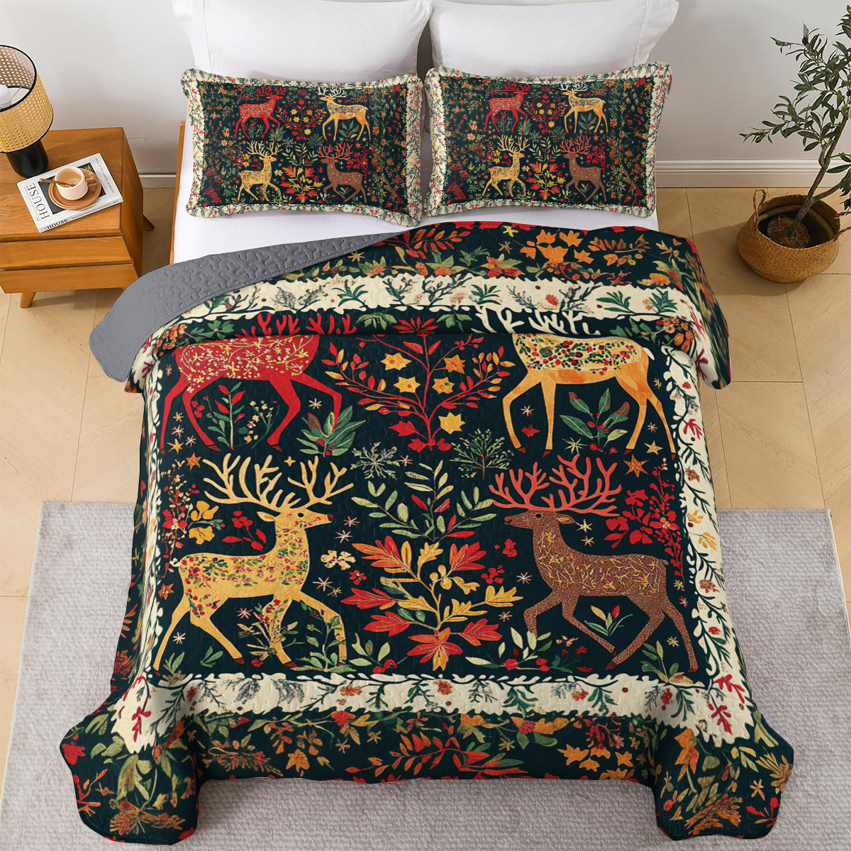 Shineful All Season Quilt 3-Piece Set - Rustic Reverie Reindeer