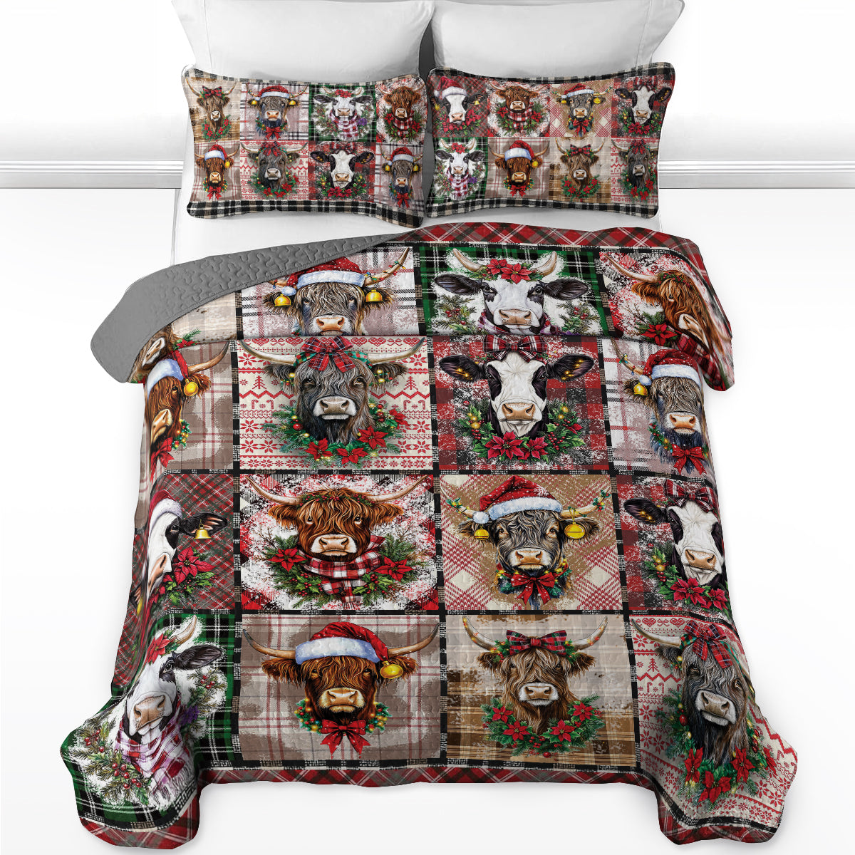 Shineful All Season Quilt 3-teiliges Set – Merry Cattle Christmas Quilt