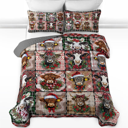 Shineful All Season Quilt 3-Piece Set - Merry Cattle Christmas Quilt