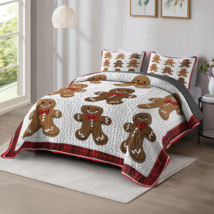 Shineful All Season Quilt 3-Piece Set Cute Christmas Gingerbread