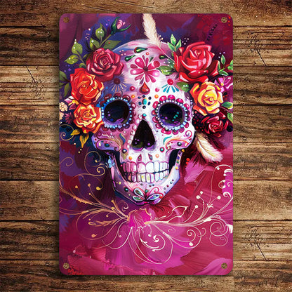 Shineful 2D Flat Print Metal Sign Happy Sugar Skull Lovely