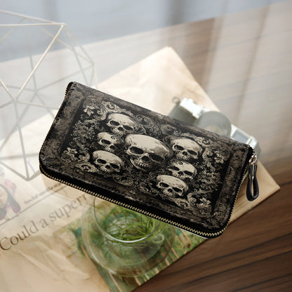 Shineful Leather Clutch Purse With Wristlet Strap Handle Gothic Skull Majesty