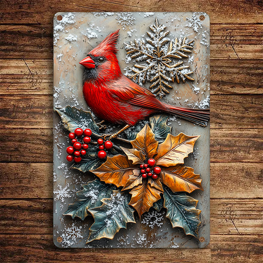 Shineful 2D Metal Sign Snowy Forest Cardinal