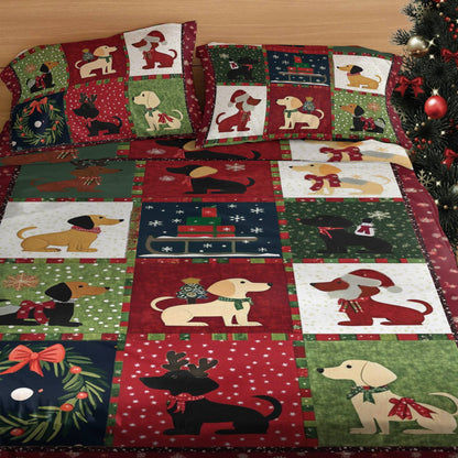 Shineful 4-Piece Bed Sheet Set Festive Dachshunds