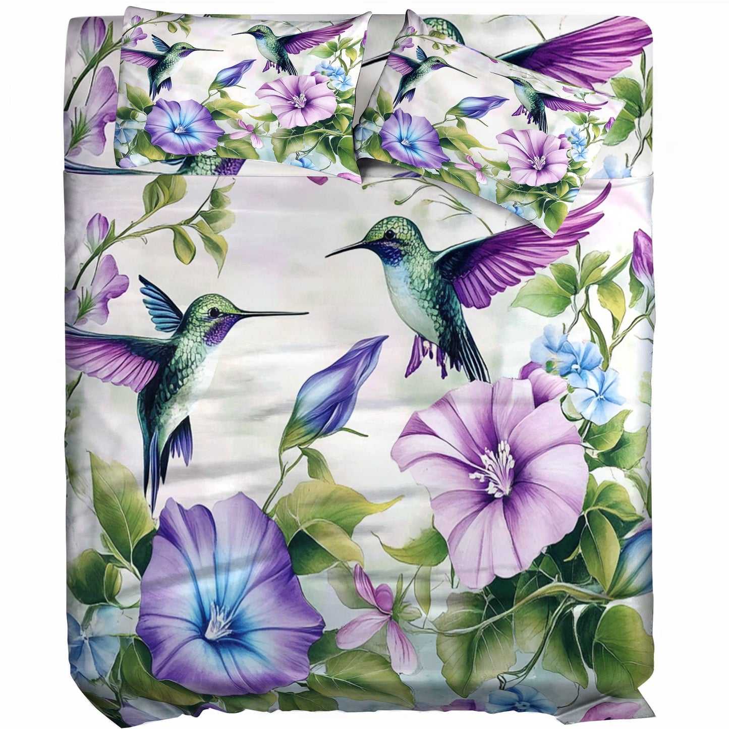 Shineful 4-Piece Bed Sheet Set Charming Hummingbirds