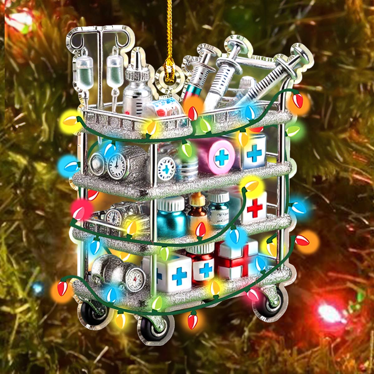 Shineful 2D Acrylic Ornament Merry Christmas Medical Cart