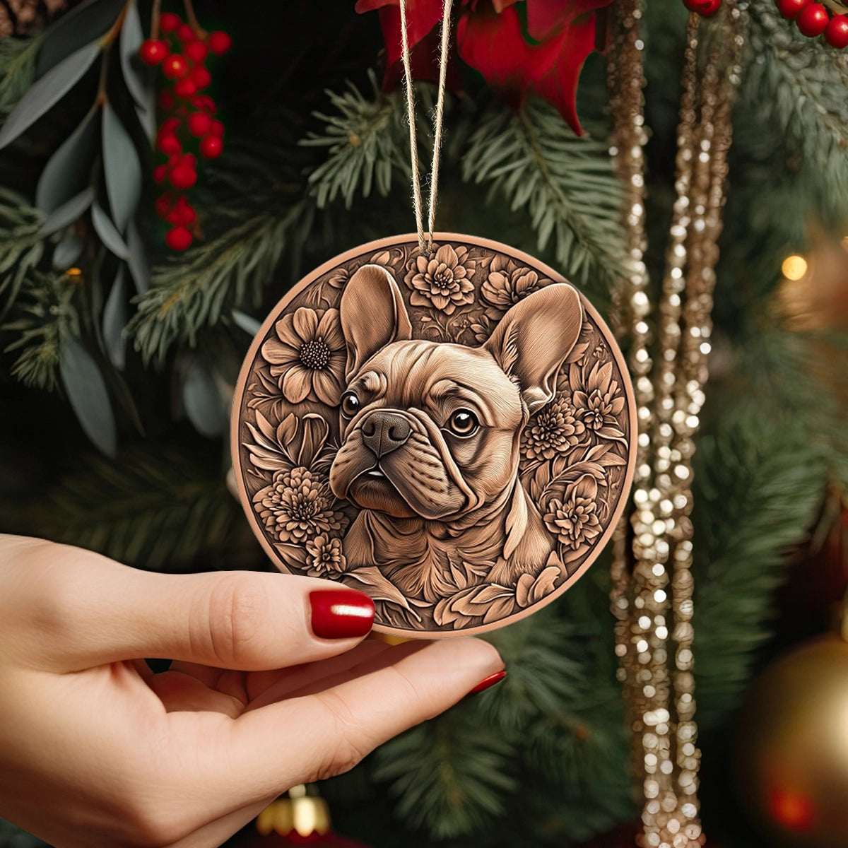 Shineful 2D Acrylic Ornament - Frenchie Floral Holiday