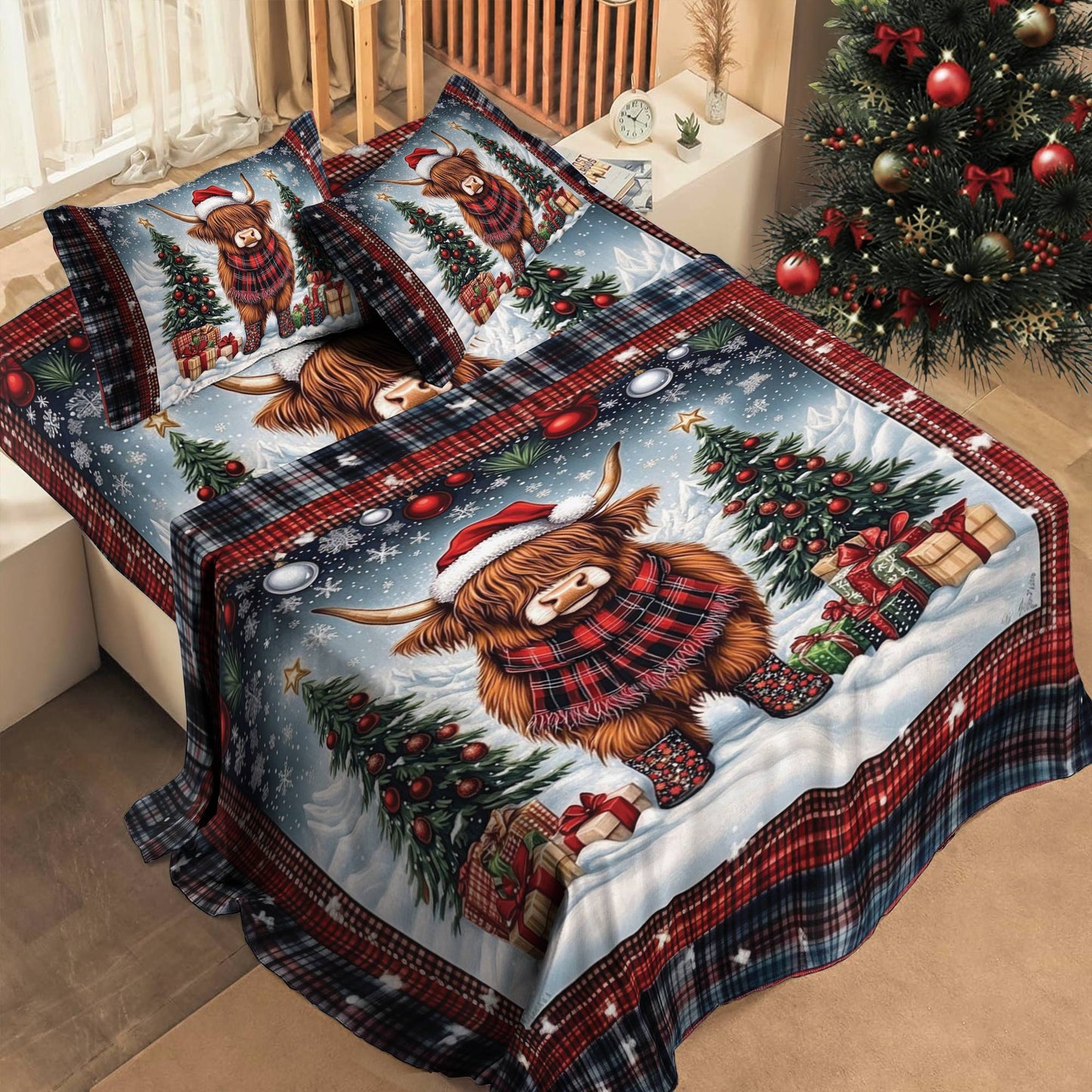 Shineful 4-Piece Bed Sheet Set Mooey Christmas