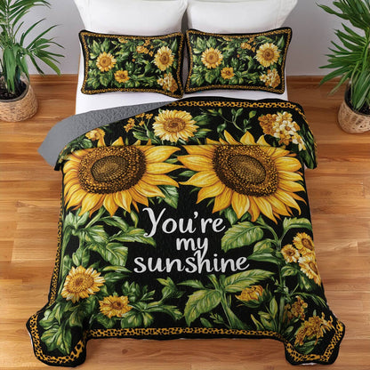 Shineful All Season Quilt 3-Piece Set Sunflower Quote