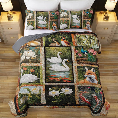 Shineful All Season Quilt 3-Piece Set Swan Serenity