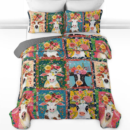 Shineful All Season Quilt 3-Piece Set Cows and Blooms