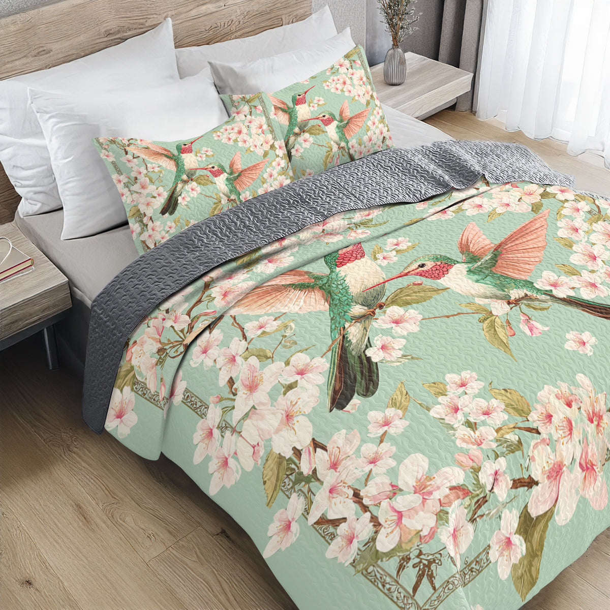 Shineful All Season Quilt 3-Piece Set Hummingbird Floral Haven