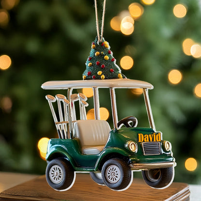 Shineful 2D Acrylic Ornament - Personalized Festive Golf Cart