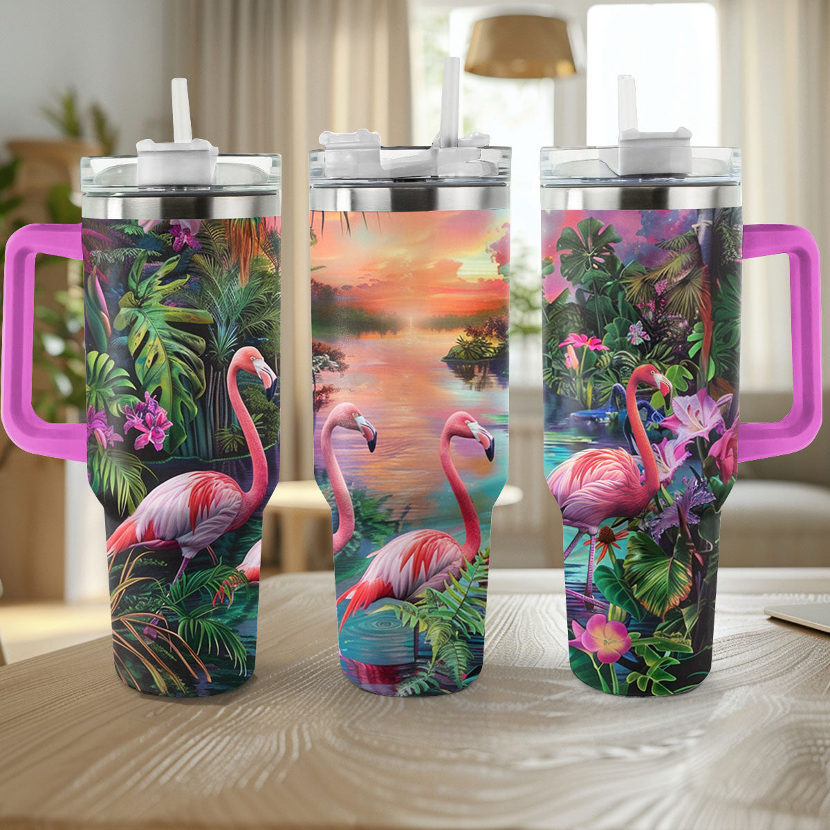 Glänzender Becher Enchanted Flamingo Oasis