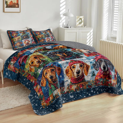 Shineful All Season Quilt 3-Piece Set - Dachshund Winter Wonderland