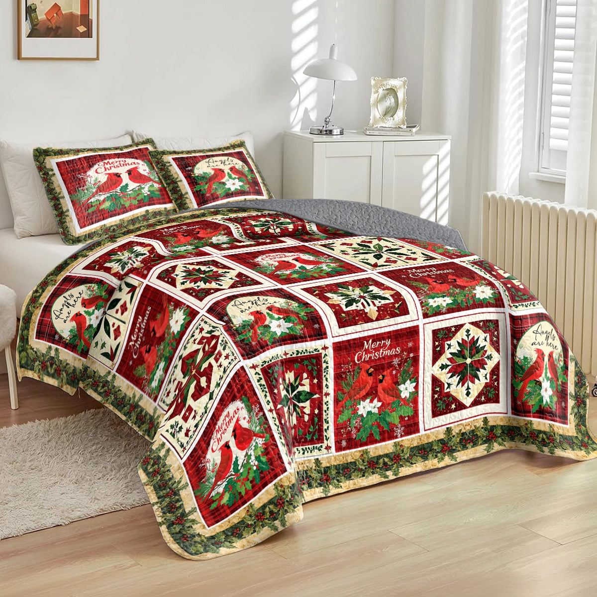 Shineful All Season Quilt 3-Piece Set - Holiday Cardinal Cheer