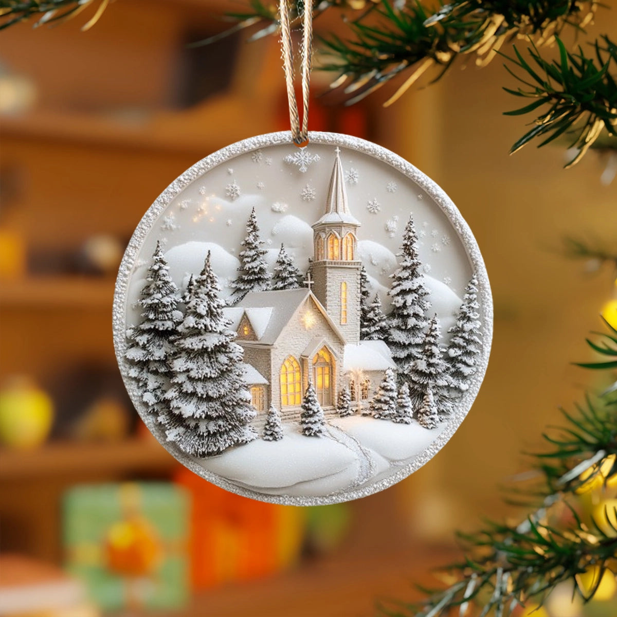 Shineful 2D Acrylic Ornament - Snowy Chapel Serenity