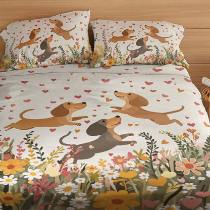 Shineful 4-Piece Bed Sheet Set Floral Dachshund With Heart