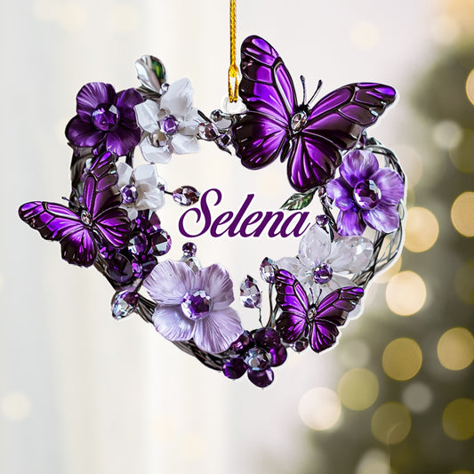 Shineful 2D Acrylic Ornament Personalized Purple Crystal Butterfly Heart