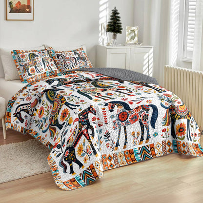 Shineful All Season Quilt 3-Piece Set Horse Floral Pattern