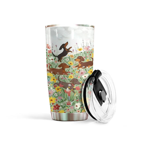 Shineful 20oz Tumbler Dachshund in the flower garden