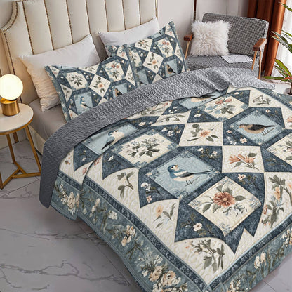 Shineful All Season Quilt 3-Piece Set Vintage Birdsong