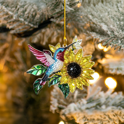 Shineful 2D Acrylic Ornament Crystal Hummingbird And Sunflower