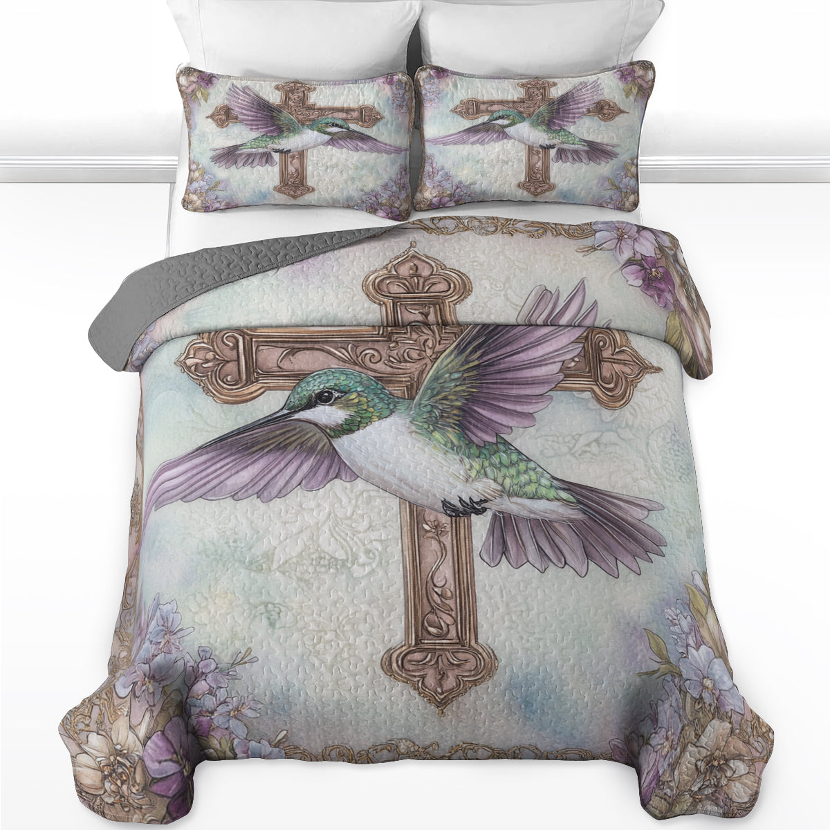 Shineful All Season Quilt 3-Piece Set Hummingbird Cross