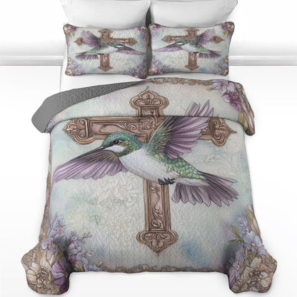 Ensemble de courtepointe toutes saisons Shineful 3 pièces Hummingbird Cross 