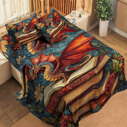 Shineful 4-Piece Bed Sheet Set Stately Dragon Book Stack