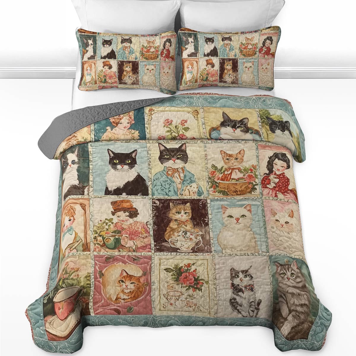 Shineful All Season Quilt 3-teiliges Set - Vintage Cat Lover