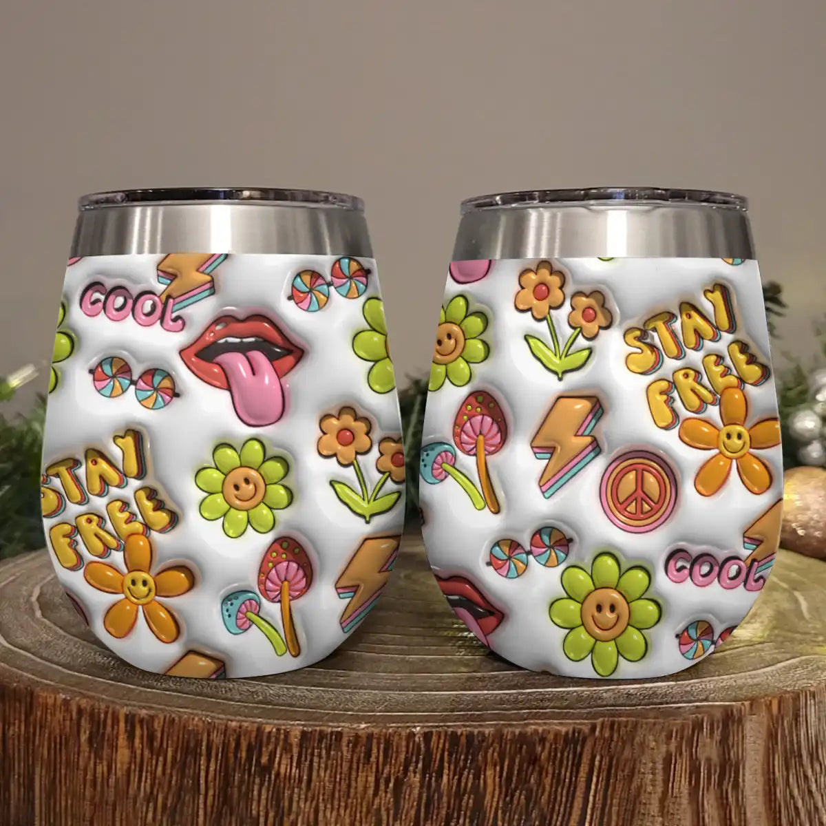 Shineful Wine Tumbler Good Vibe Hippie Puffy