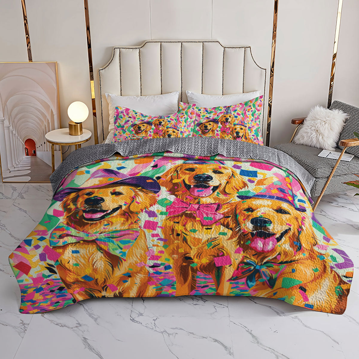 Shineful All Season Quilt 3-Piece Set Golden Party