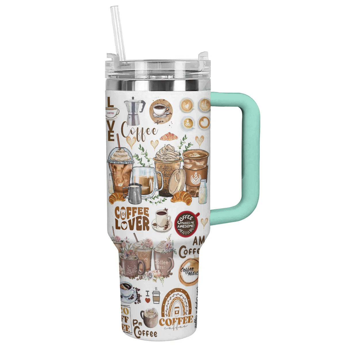 Coffee 40 Oz Shineful™ Tumbler Coffee Holic Nl09 Turquoise Blue 40Oz