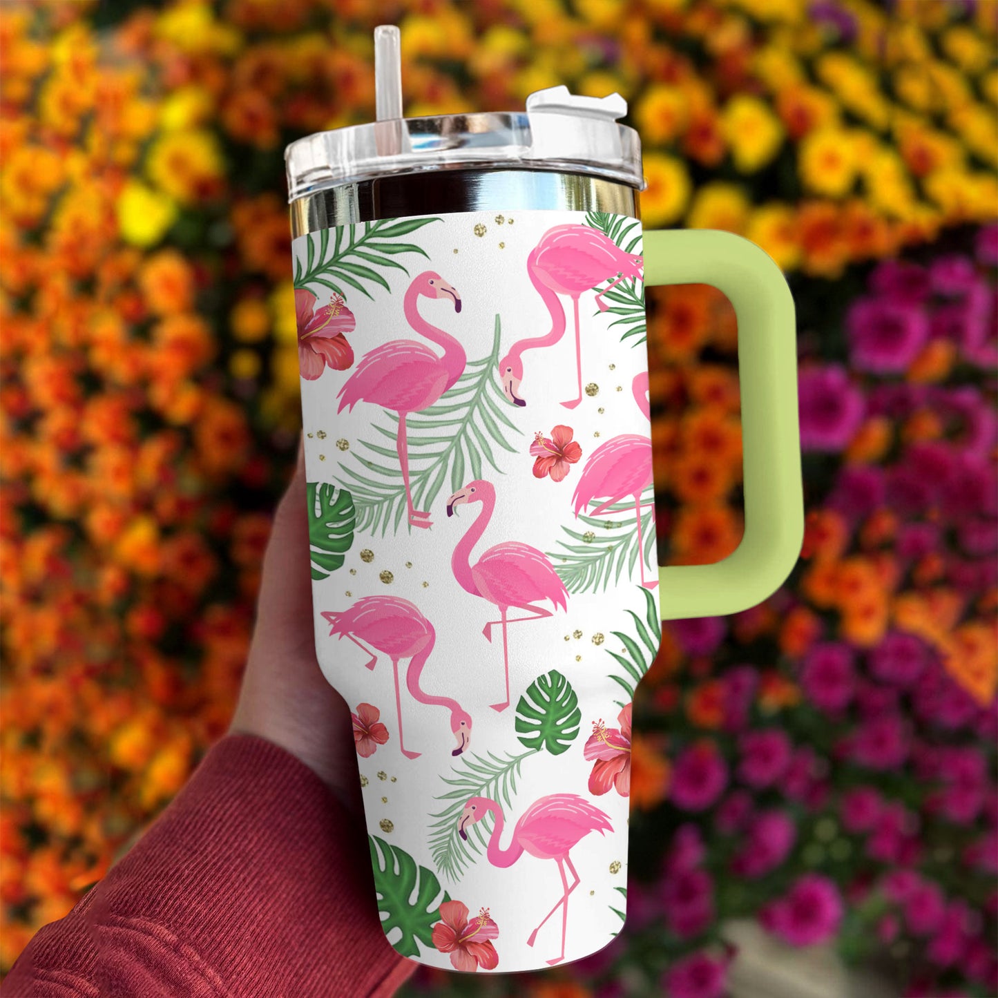 Glänzender Becher Tropical Flamingo Bliss