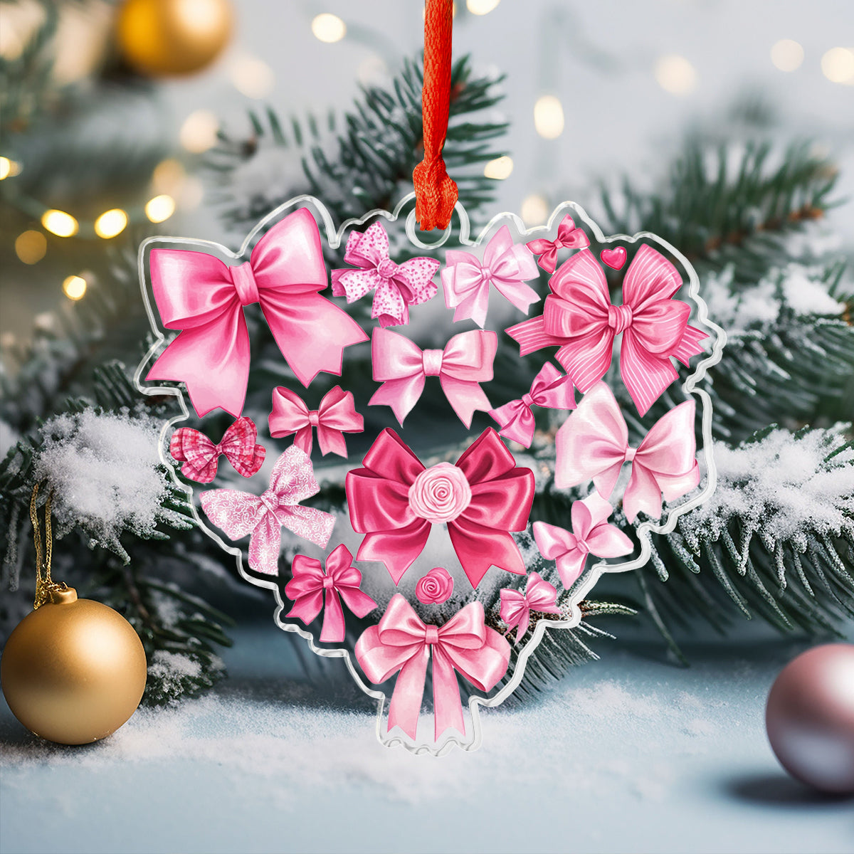 Shineful 2D Acrylic Ornament Pink Bow Heart