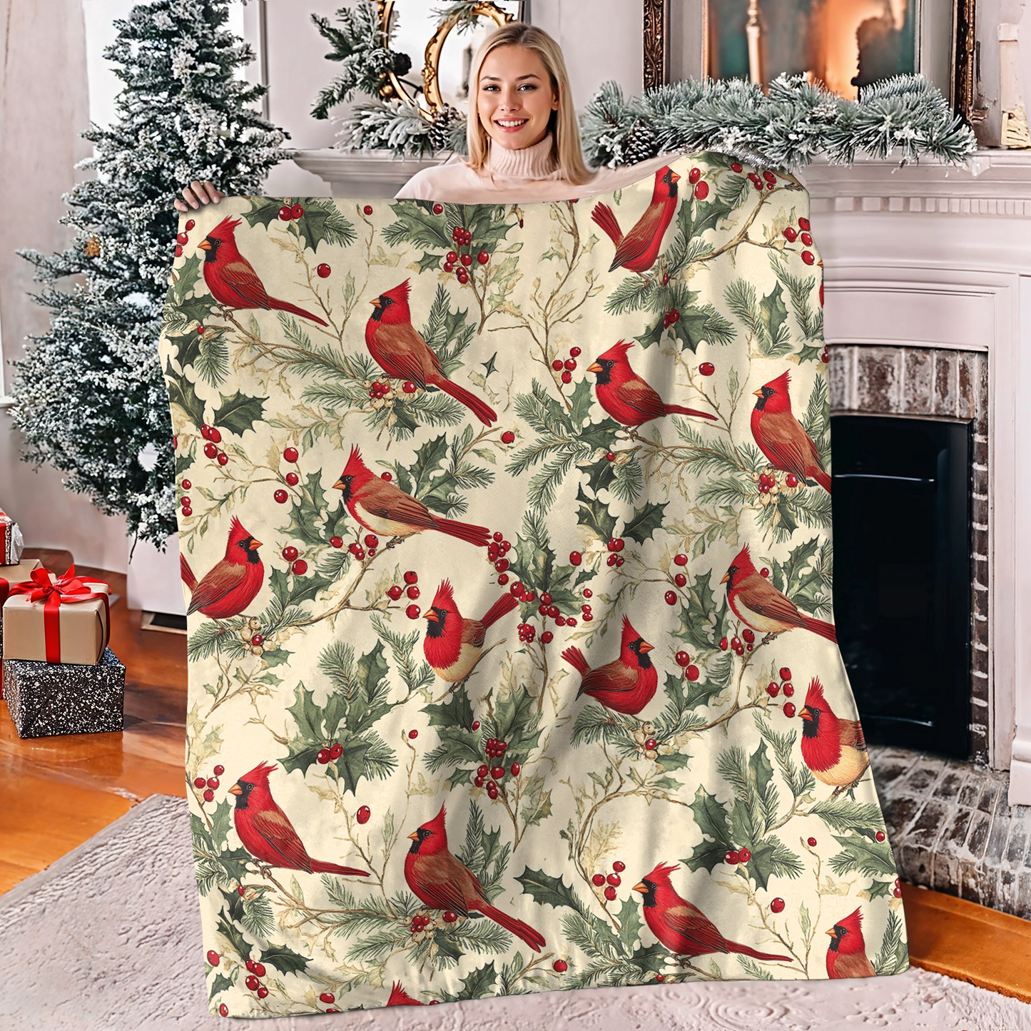 Shineful Fleece Blanket Winter Cardinal Harmony