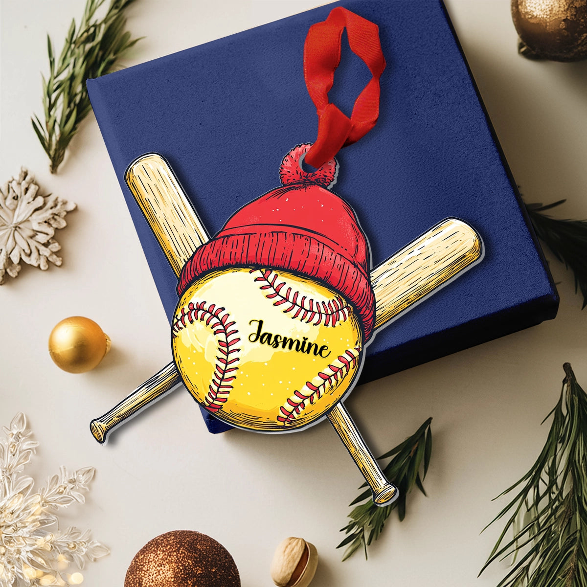 Glänzendes 2D-Ornament aus Acryl – personalisierter Swingin‘ Softball Cheer 