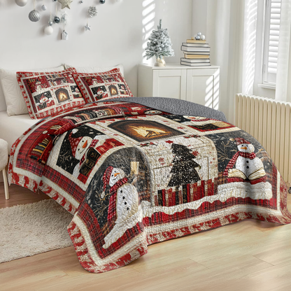 Shineful All Season Quilt 3-Piece Set Snowman Fireside Reading Delight