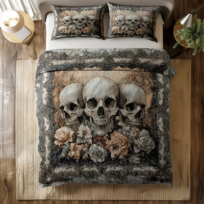 Shineful All Season Quilt 3-Piece Set - Ethereal Skull Garden