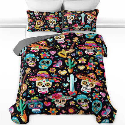 Shineful All Season Quilt 3-Piece Set Calavera Carnival