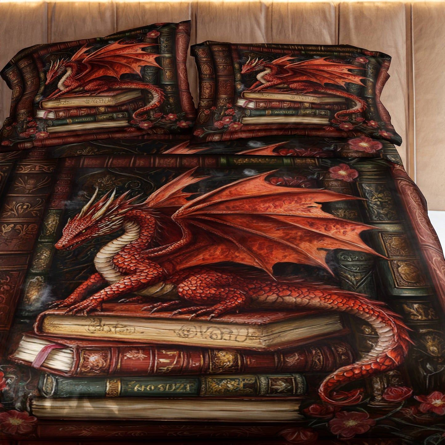 Shineful 4-Piece Bed Sheet Set Majestic Dragon Book