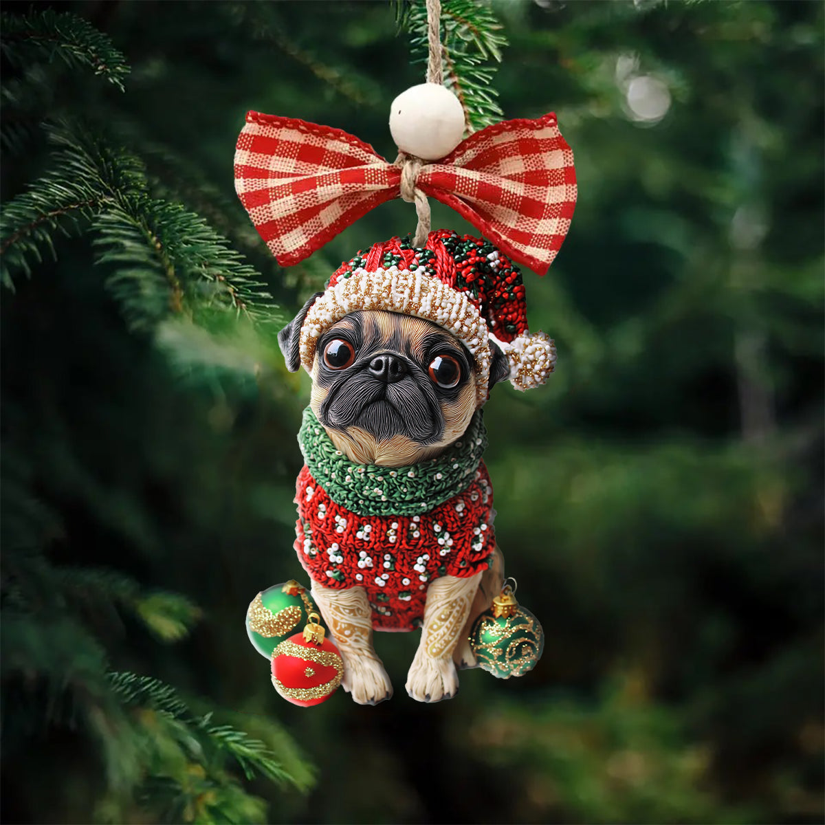 Shineful 2D Acrylic Ornament Chistmas Puggy