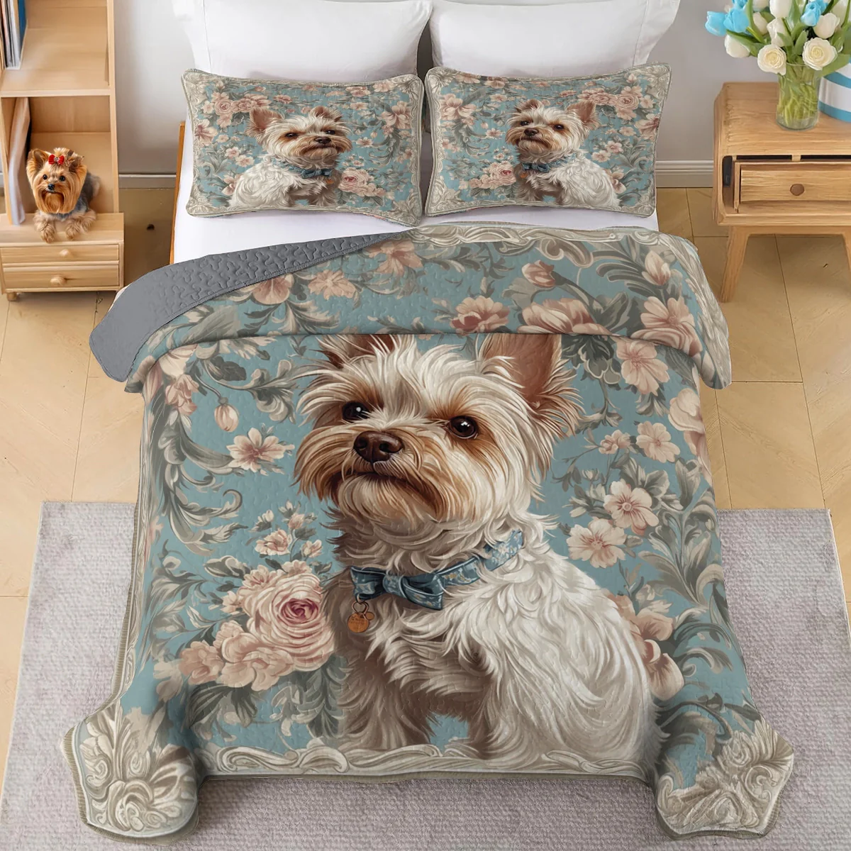 Shineful All Season Quilt 3-Piece Set Royal Yorkie Elegance