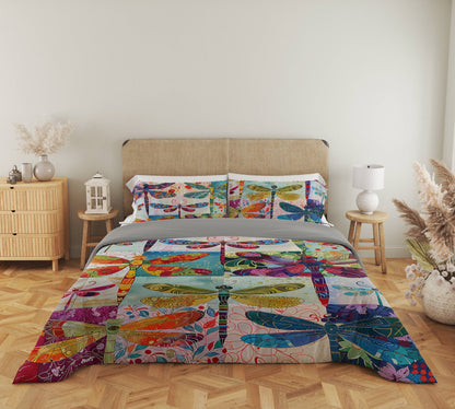 Shineful 3 Pieces Duvet Cover Set Dragonfly Harmony